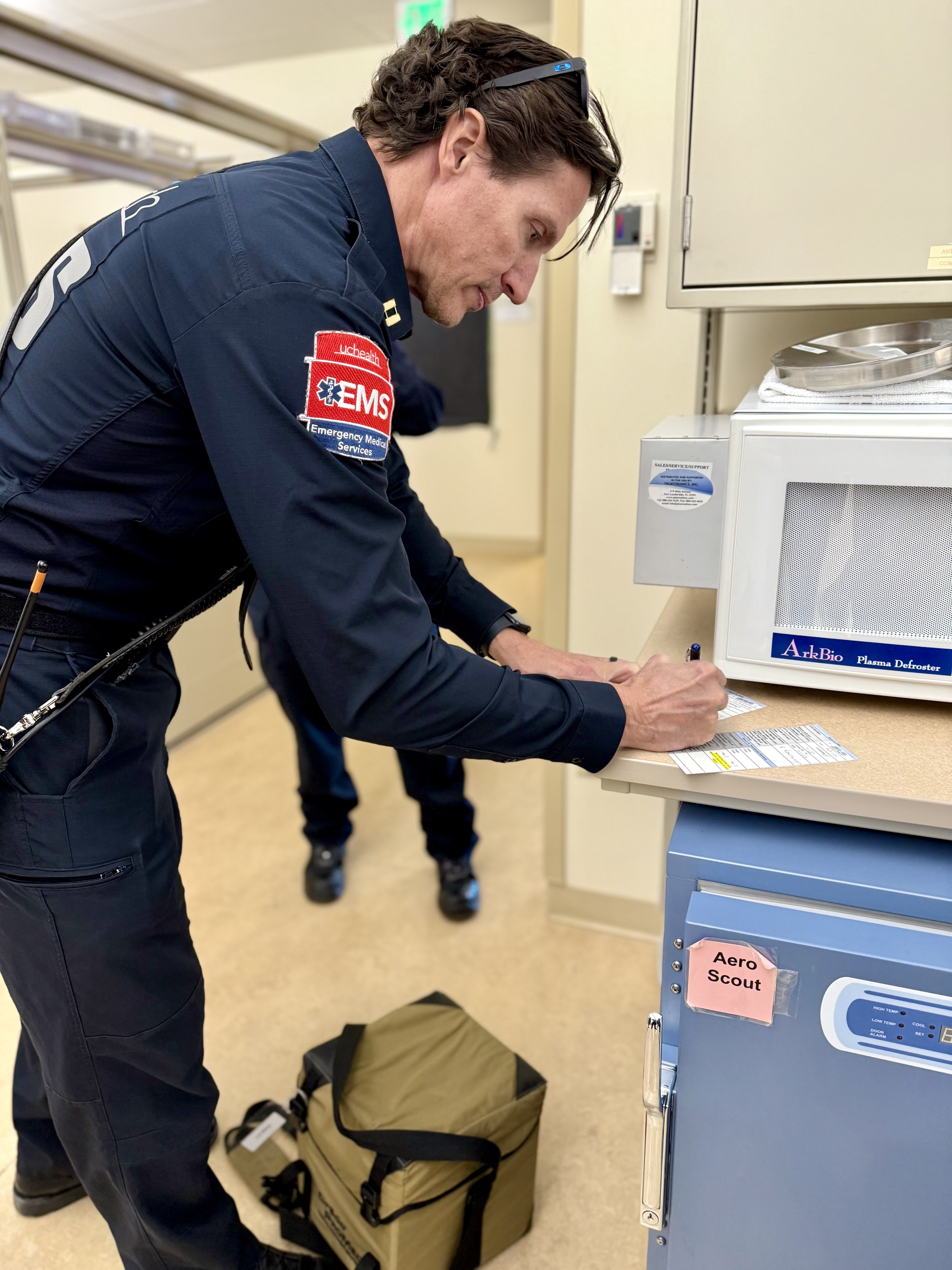 Aaron Applegate with whole blood paperwork